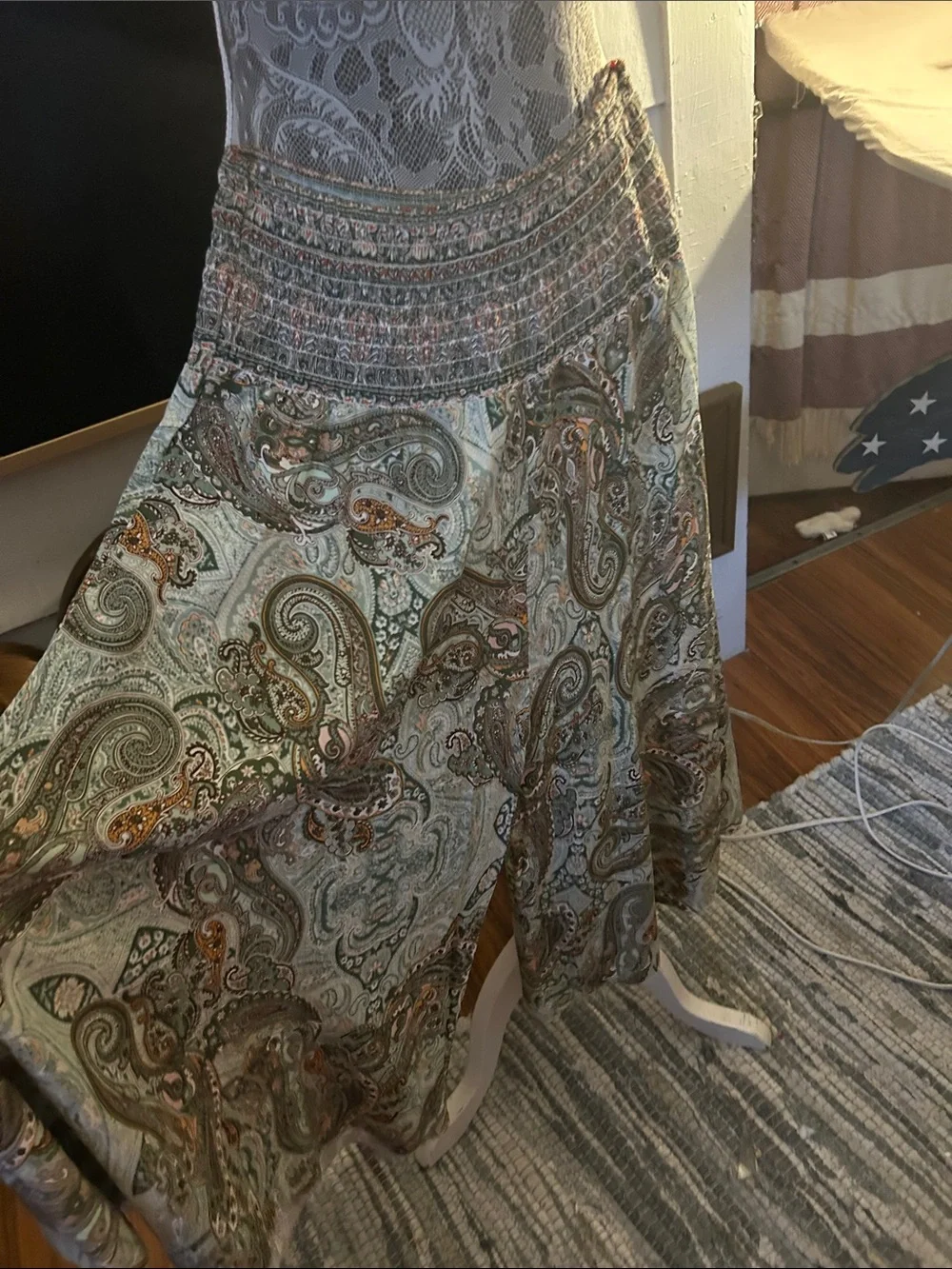 Bohemian Paisley Wide Leg Pants in Mint Green made in Italy